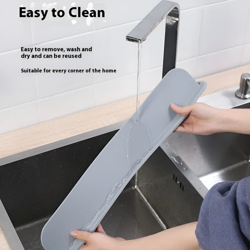 85cm silicone kitchen sink splash guard plate in grey colour showing water barrier dimensions