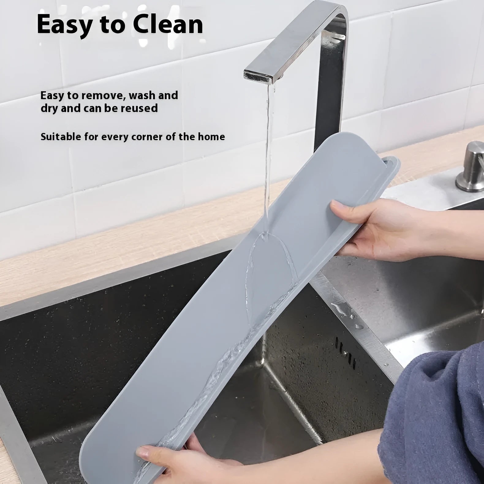85cm silicone kitchen sink splash guard plate in grey colour showing water barrier dimensions