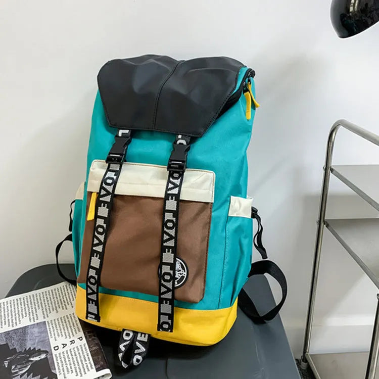 Oxford cloth backpack in black showing handheld, shoulder, and dual-strap carrying options.