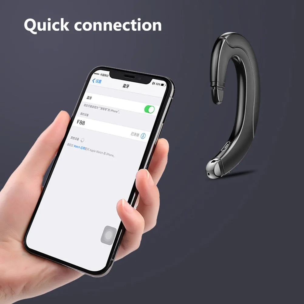 Single ear Bluetooth driving earphone in black, blue, or red colours with behind-ear mount design