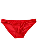 Men's black nylon fashion shorts with low waist and triangular cut on plain background