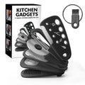 Six stacking kitchen gadgets and a brush in a colour box, made from stainless steel and PP plastic