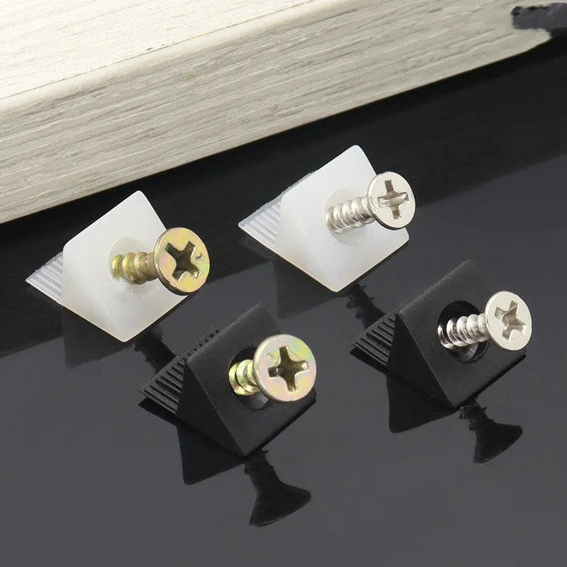 White plastic back plate buckle for wardrobe and cabinet panel support with screw
