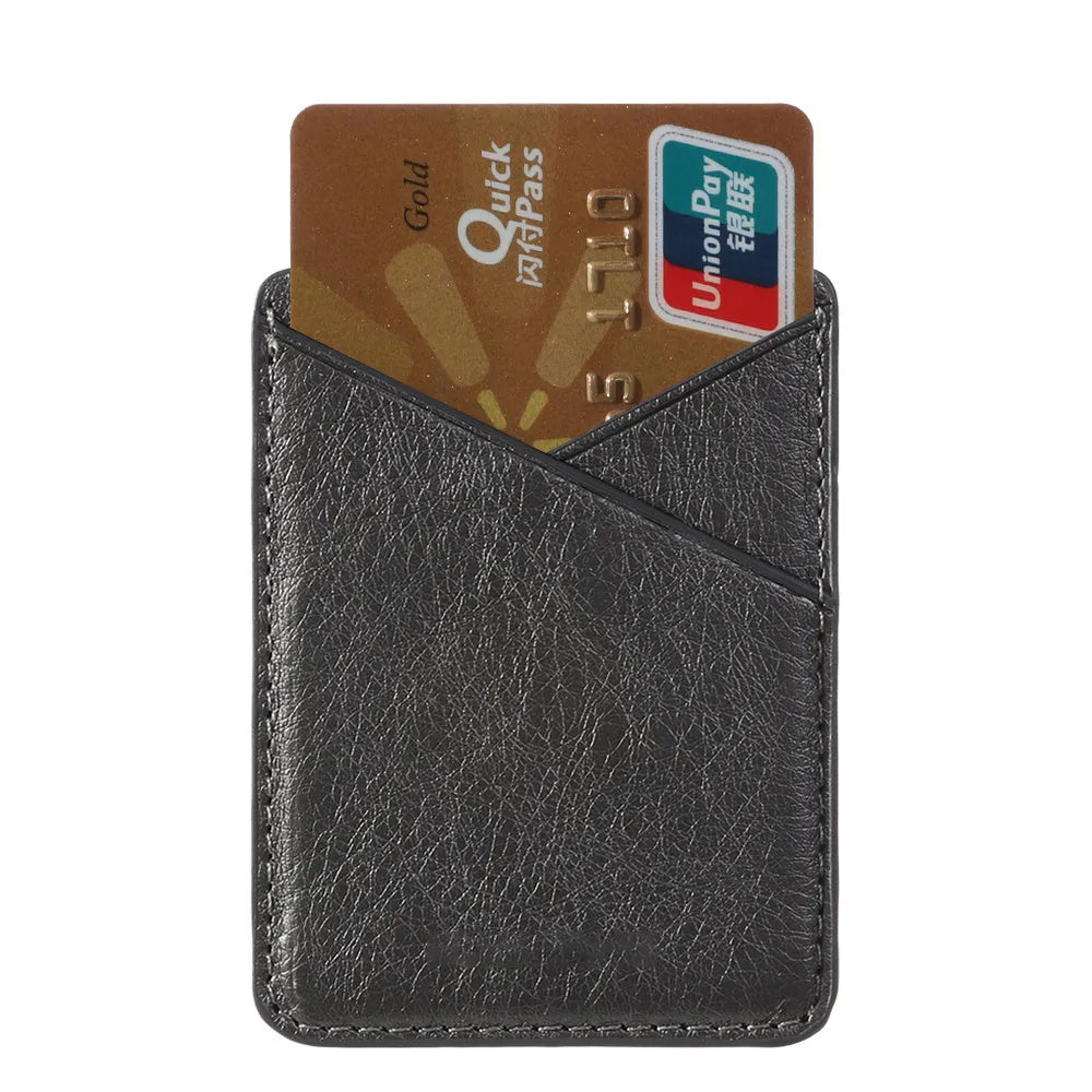 PU leather mobile phone sticker card holder in black and pink foldable design for ID cards