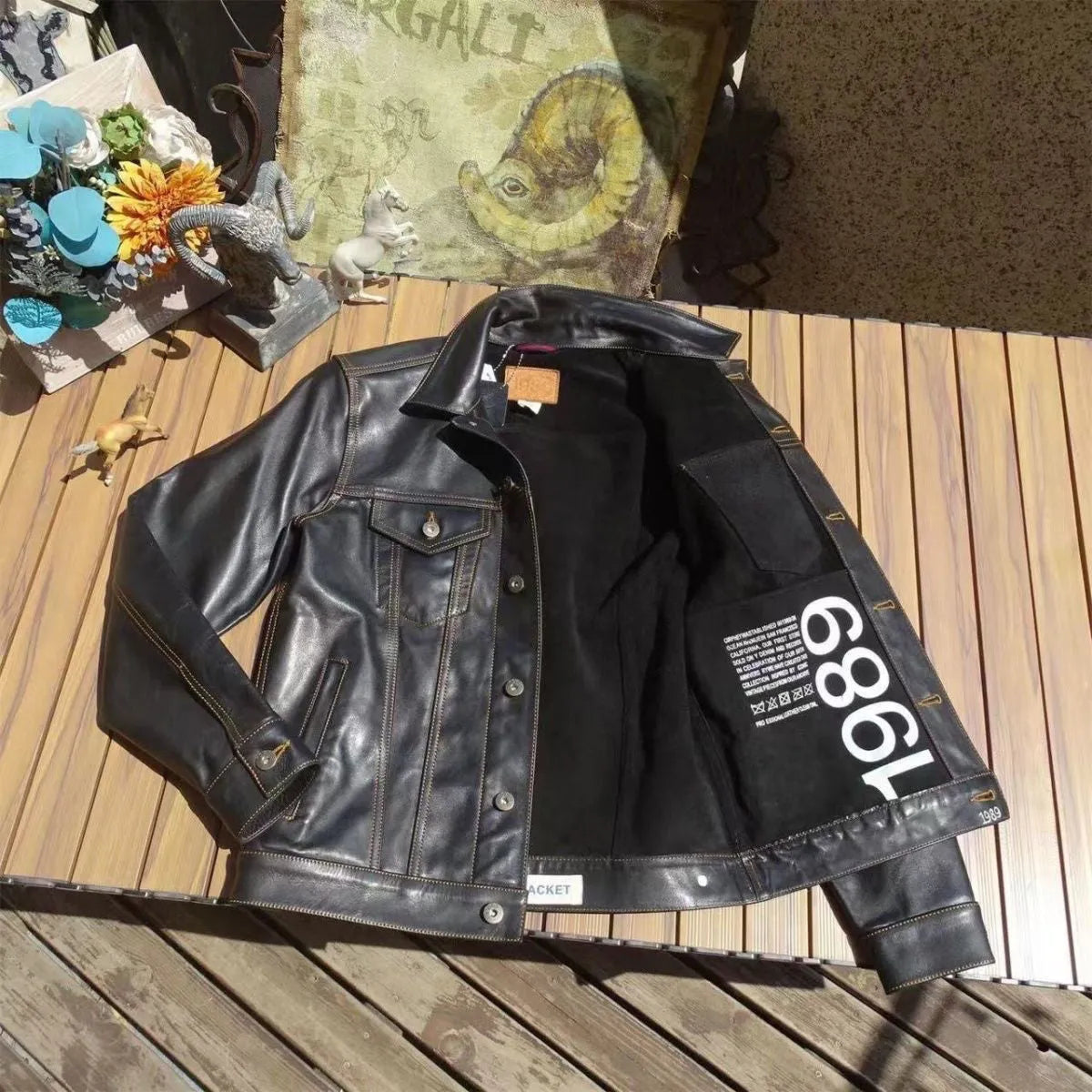 American Western cowboy genuine cowhide leather short jacket for men in black colour