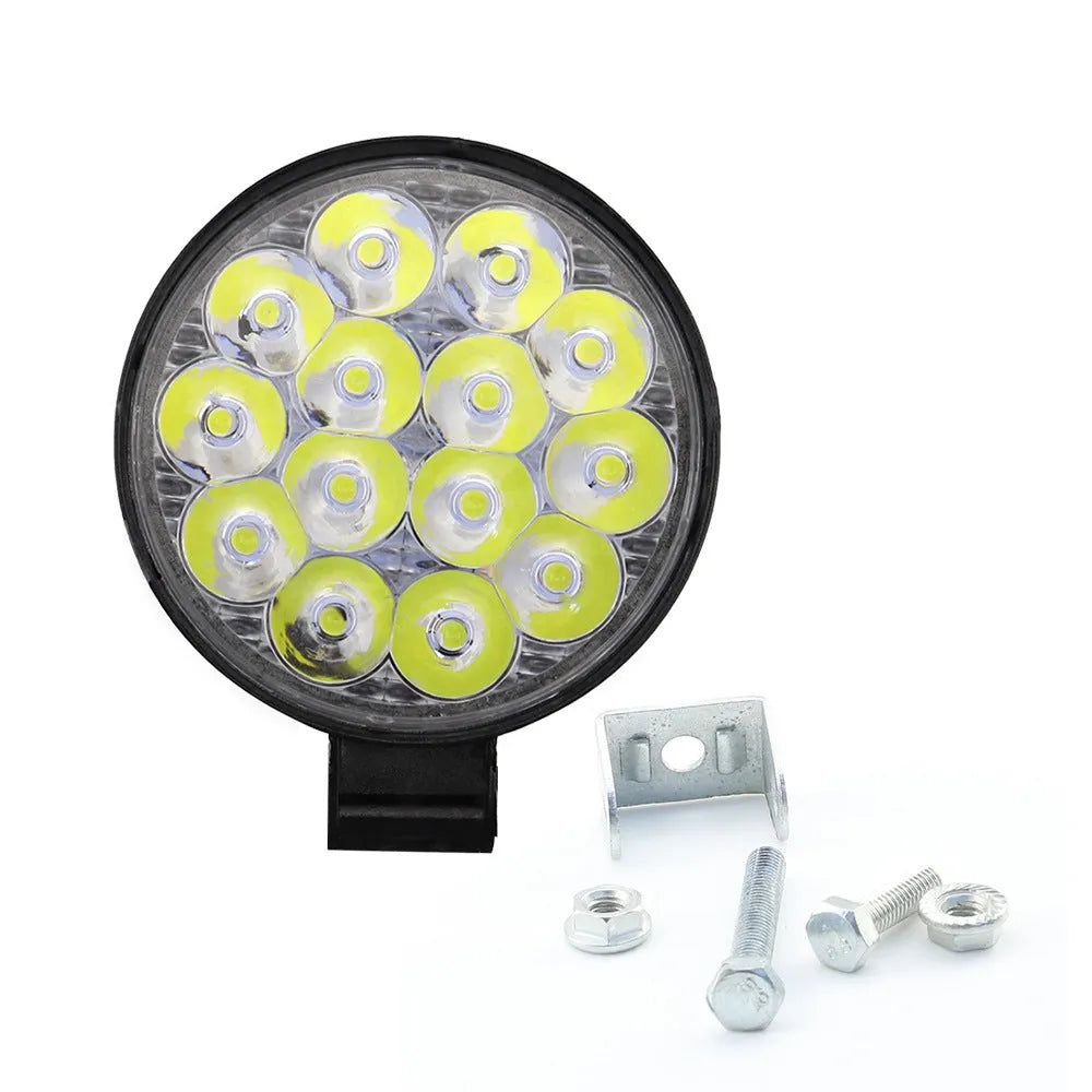 White mini round LED work light with aluminium housing for vehicle and machinery applications