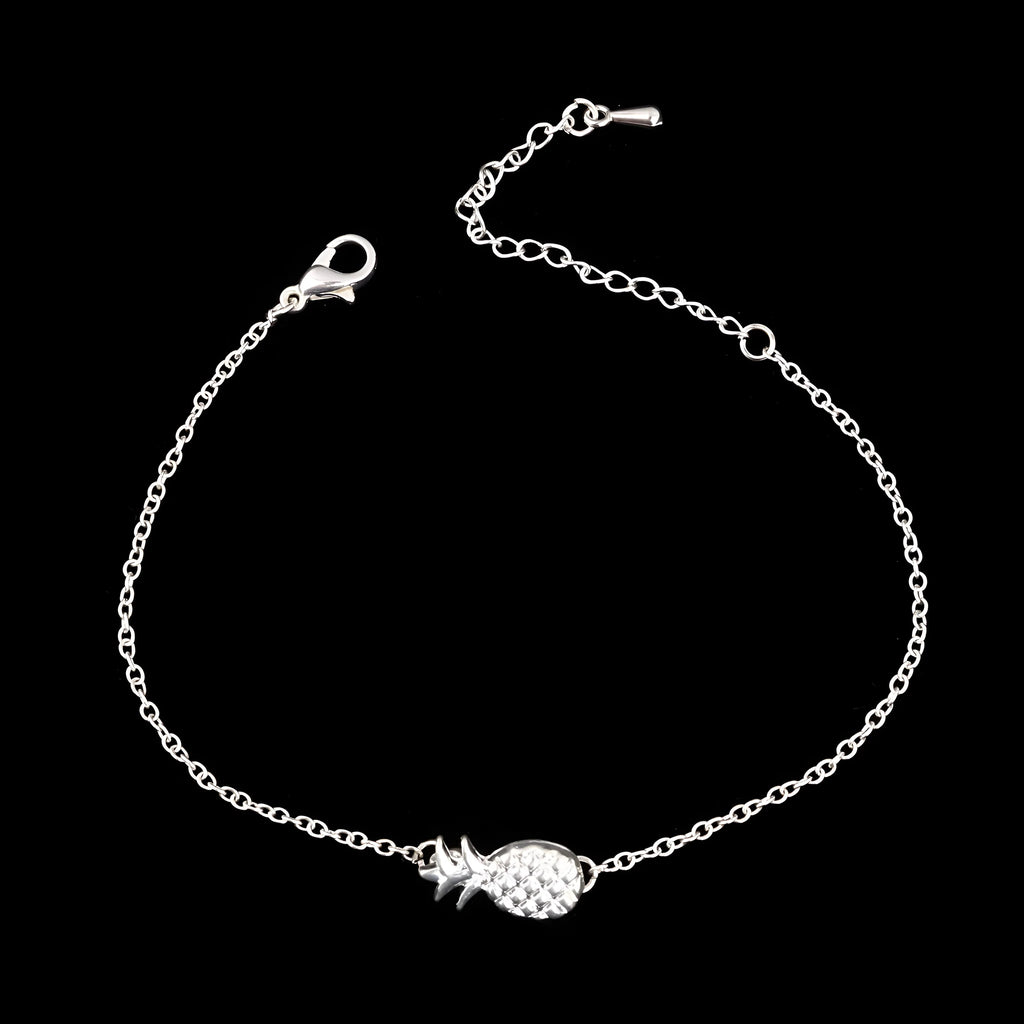 Women's alloy bracelet with a detailed pineapple charm in gold or silver tone.