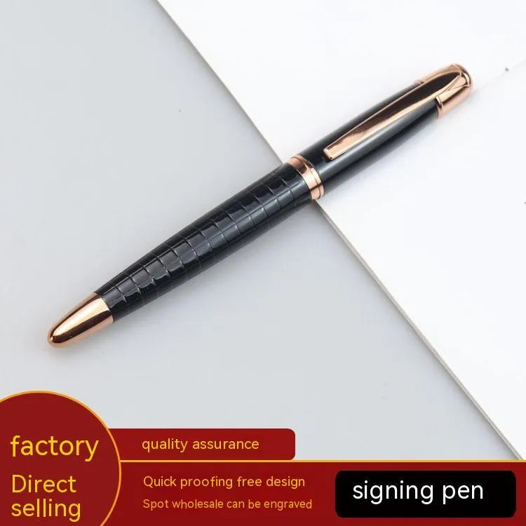 Grey metal roller pen with 13.5cm barrel and water-based ink refill