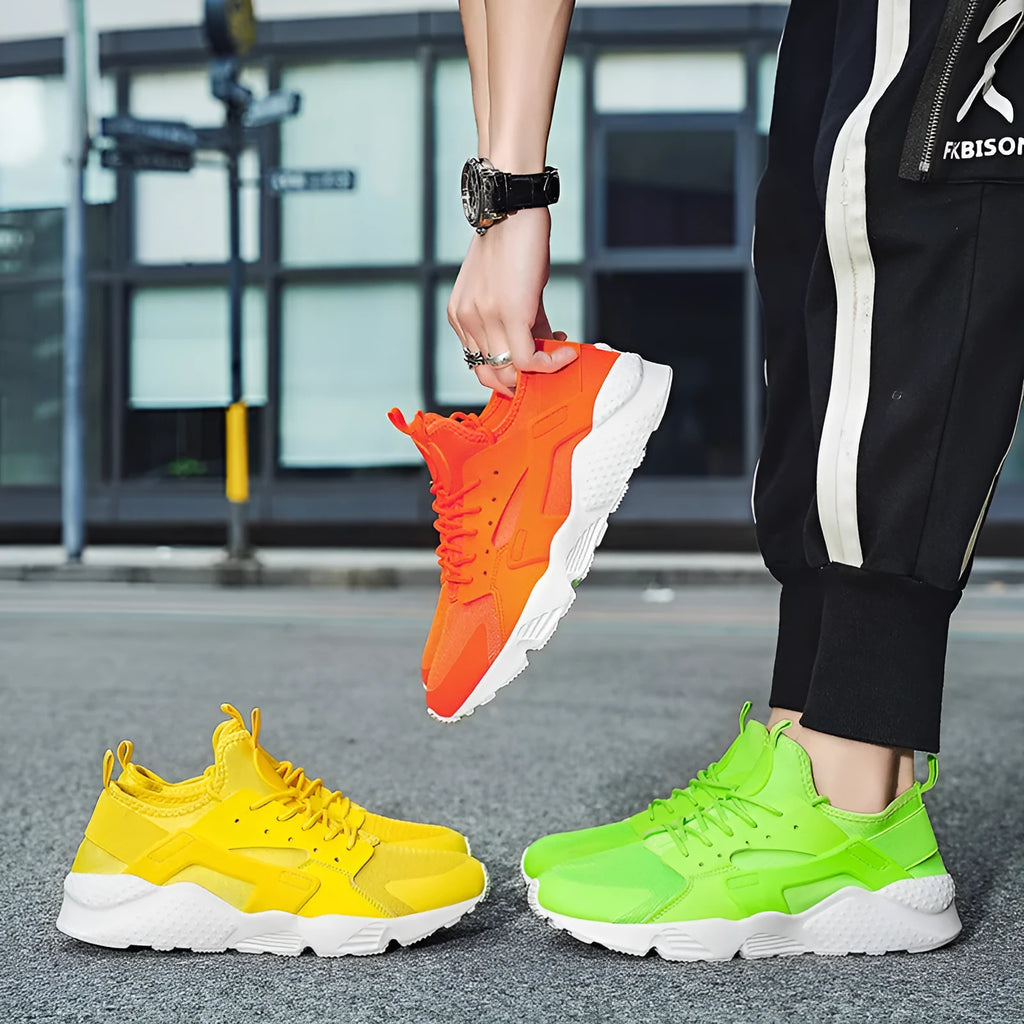 Men's green mesh casual shoes with cross straps and flat heel