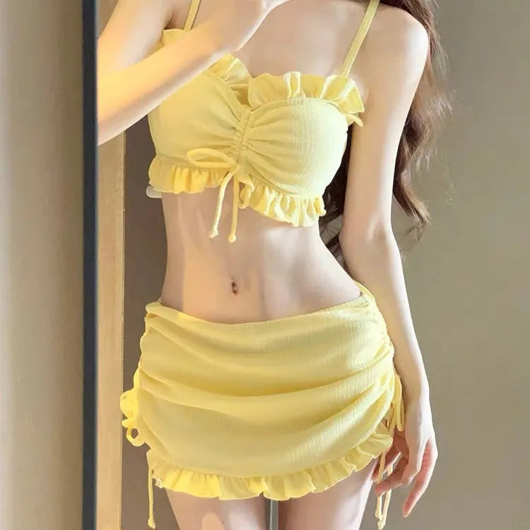 Women's milk silk bikini swimsuit in solid colour with two-piece split design