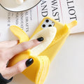 Hard back iPhone case with a solid colour and a graphic of an open banana peel.