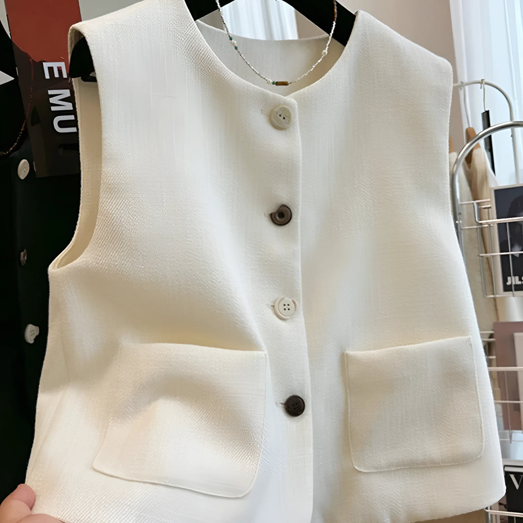 Women's French style round neck sleeveless vest in polyester fabric