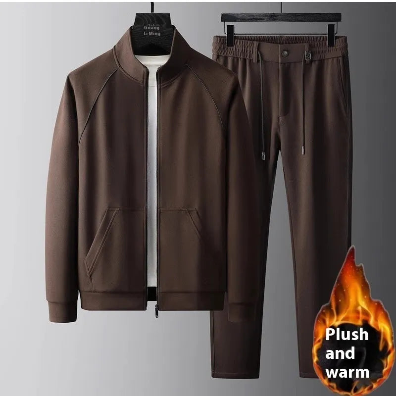 Men's slim-fit stand collar tracksuit set in polyvinyl alcohol fibre with coat and pants