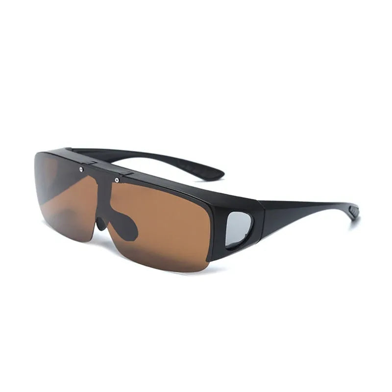 Black one-piece polarized myopia sunglasses with interchangeable lens chips for cycling and climbing