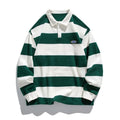 Hong Kong style pearl cotton polo shirt with striped collar in sapphire blue, wheat green, and coffee colours