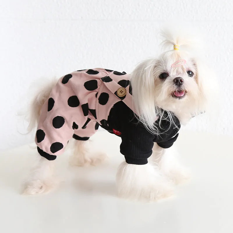 Pet couple clothing with lapel shoulder strap design in cloth fabric
