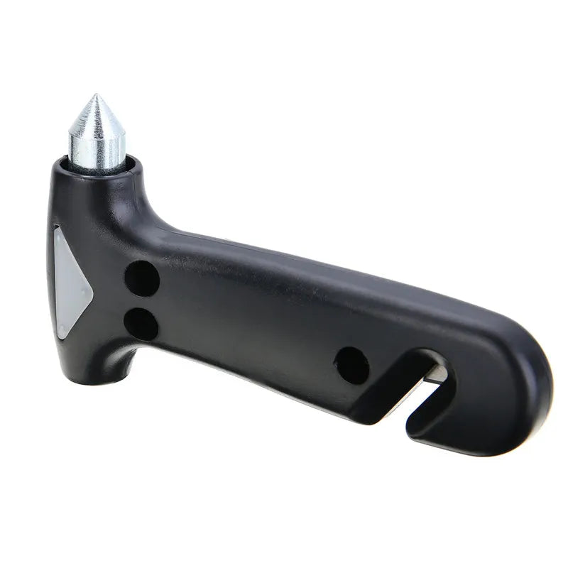 Automobile emergency multifunctional escape hammer in black plastic on white background
