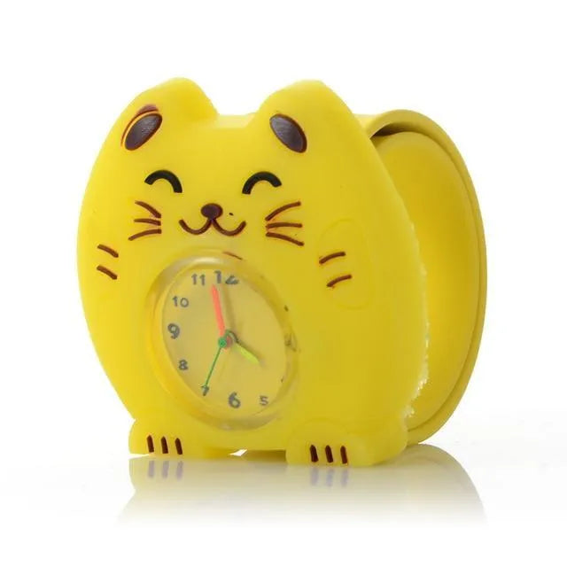 3D cute cartoon kids silicone watch with a 3.6cm face in a Black panda design showing the time on a white background
