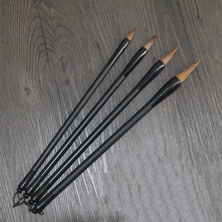 Traditional Chinese student calligraphy brush with Jianhao nib and steel barrel, 23cm length