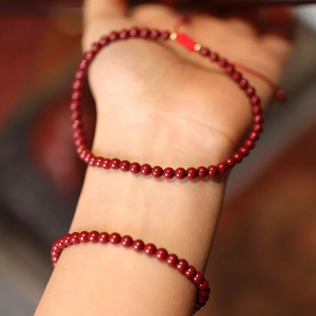 Natural cinnabar bracelet with purple gold sand design geometric Chinese style jewellery