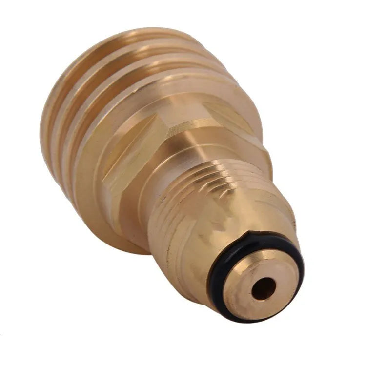 Gold brass gas brazier adapter with external thread taper measuring 7mm diameter
