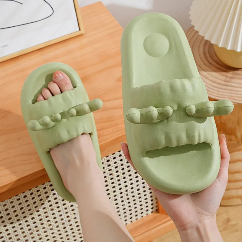 Deer horn design women's EVA house slippers in white, light yellow, green and dark gray colours