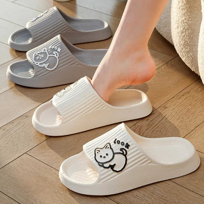 Women's EVA platform slides with cat design in multiple colours on a non-slip sole.