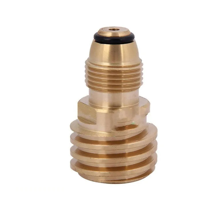 Gold brass gas brazier adapter with external thread taper measuring 7mm diameter