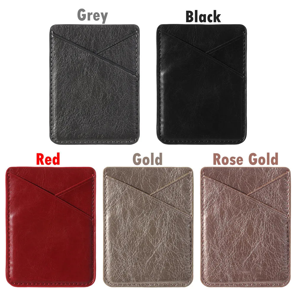 PU leather mobile phone sticker card holder in black and pink foldable design for ID cards