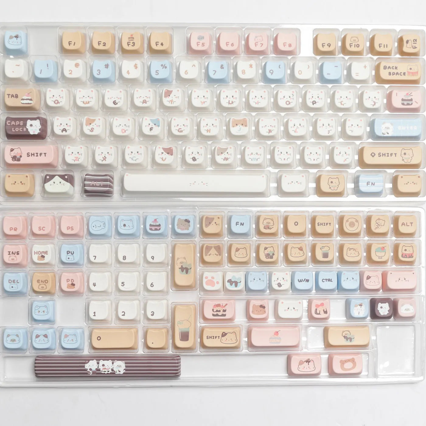 Sea Salt Cat themed PBT keycap set for mechanical keyboards with 7u space bar supplement