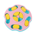 Blue and pink interactive dog puzzle food bowl for aggressive chewers with treat-dispensing games