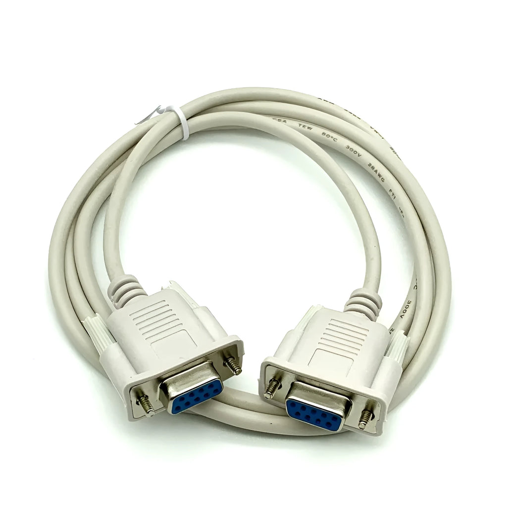 Female to female DB9 RS232 serial cable 1.5 metres long milky white colour
