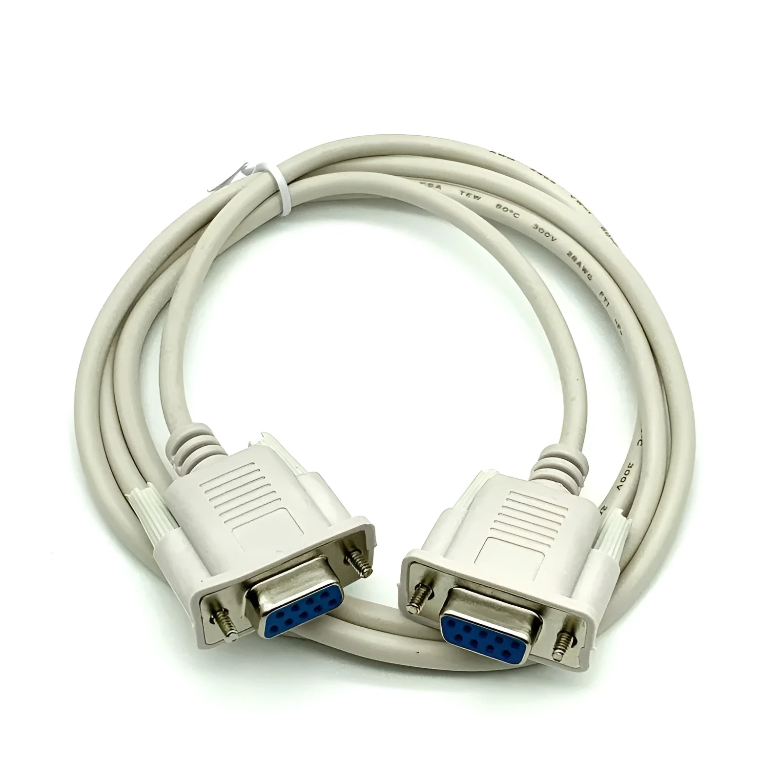 Female to female DB9 RS232 serial cable 1.5 metres long milky white colour