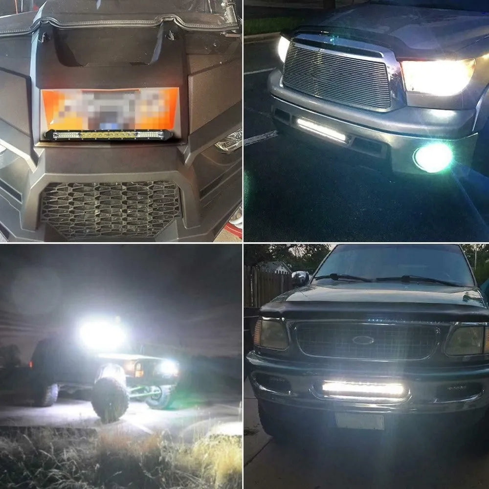 Ultra-thin single row LED light bar for vehicle front bumper or roof.