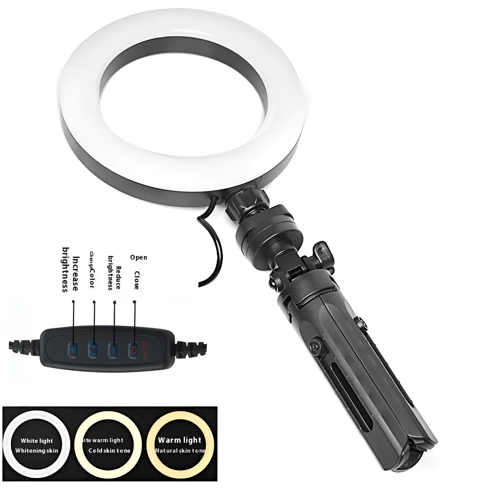 Black desktop smartphone tripod kit with adjustable fill light for live streaming