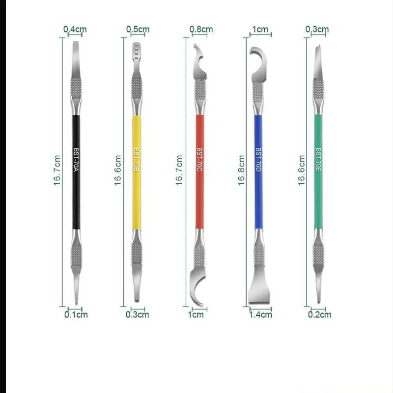 Five-piece stainless steel disassembling and removing plastic tool knife set from the Crowbar series.