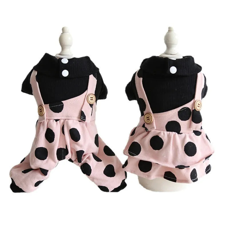 Pet couple clothing with lapel shoulder strap design in cloth fabric