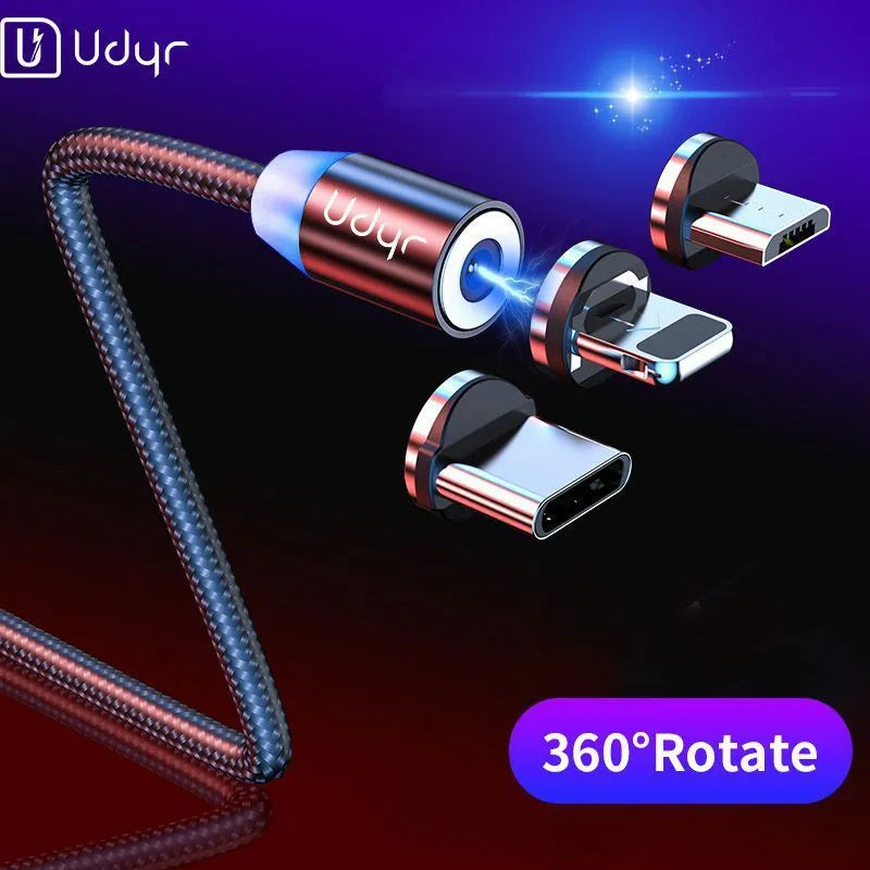 Magnetic data cable with interchangeable heads for iPhone, Android and USB-C devices