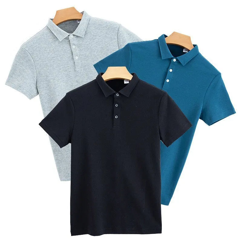 230g double-sided cotton non-ironing air layer polo shirt for men short sleeve solid colour top in black