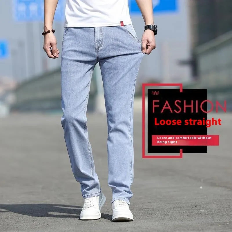 Men's smoky grey straight cut jeans with rabbit fur fabric and zip fly closure