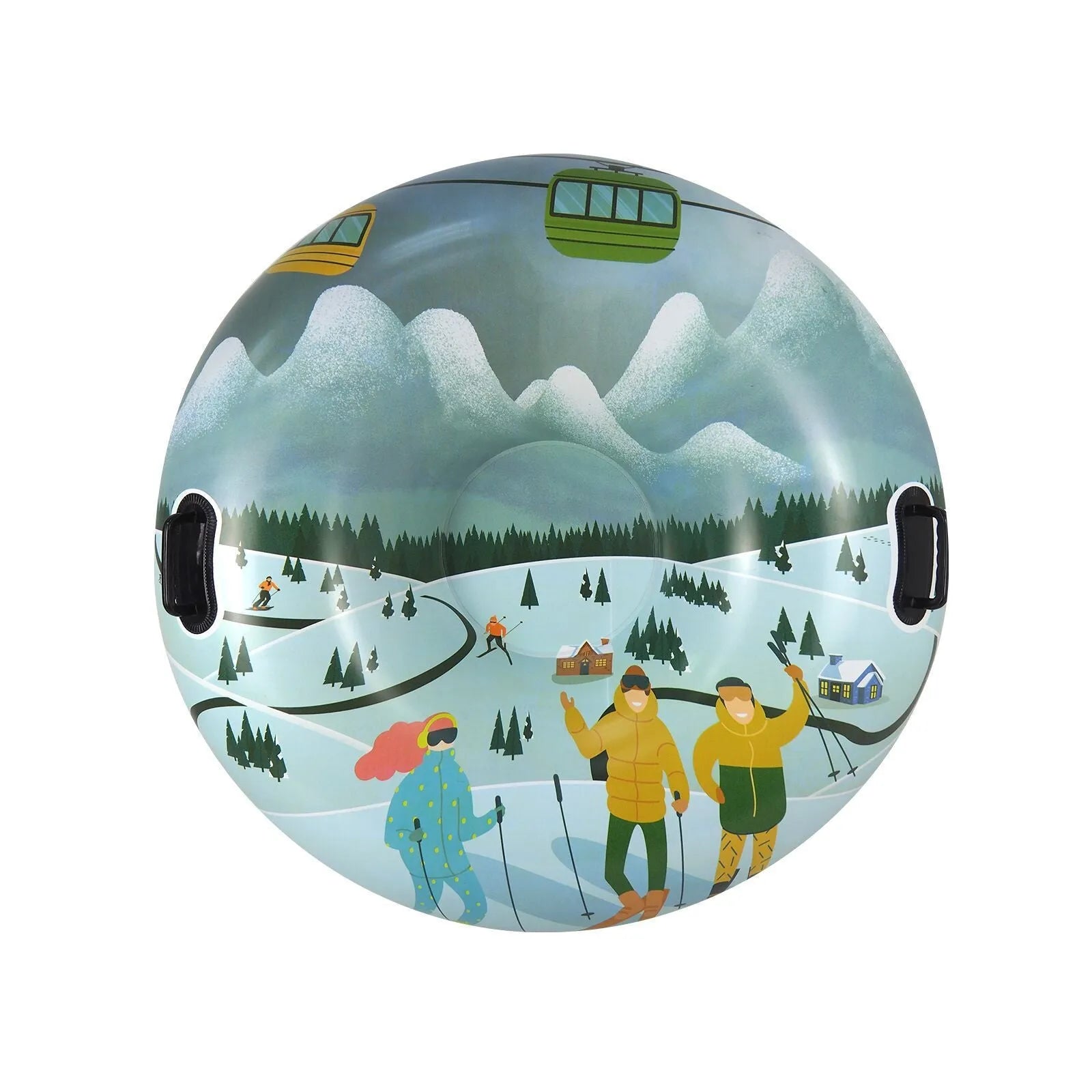 Creative printed PVC winter ski ring toy in flame red, ice-snow blue, or snow mountain colours