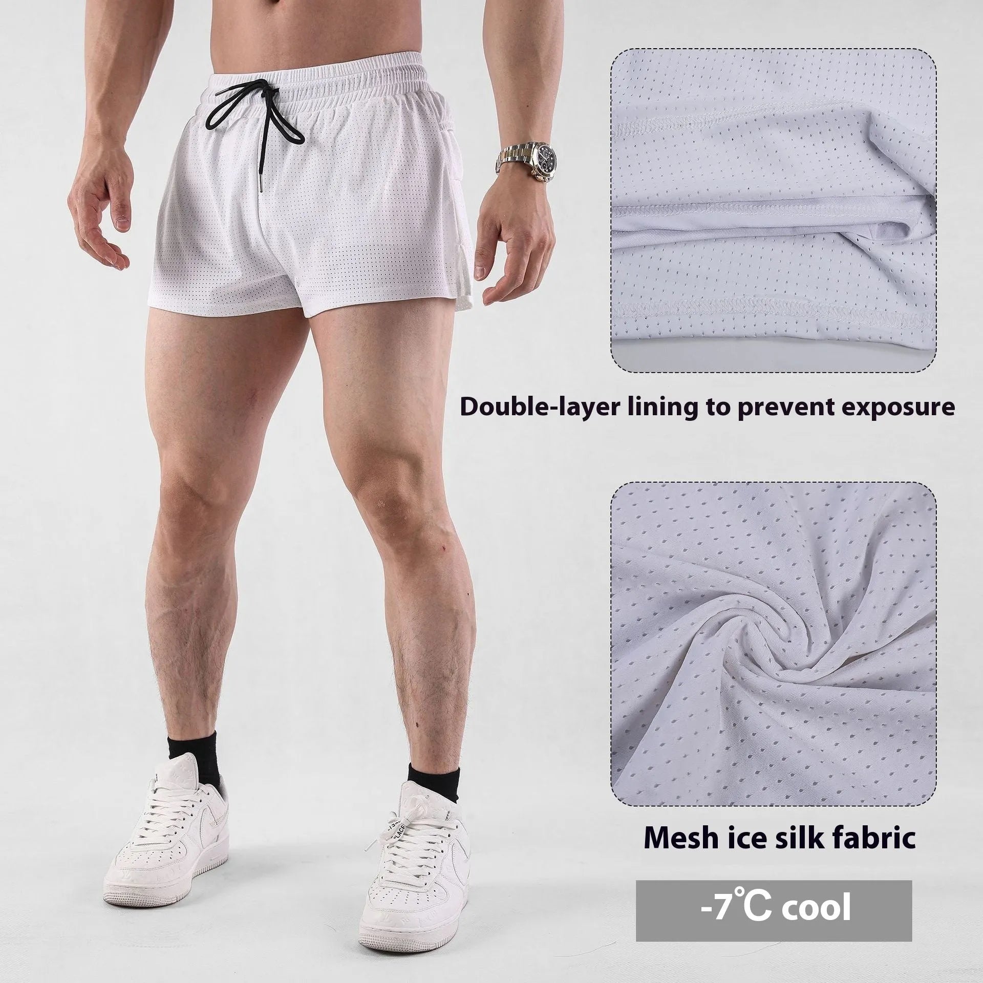 Men's quick-drying nylon summer shorts in black or white colours with mid waist design