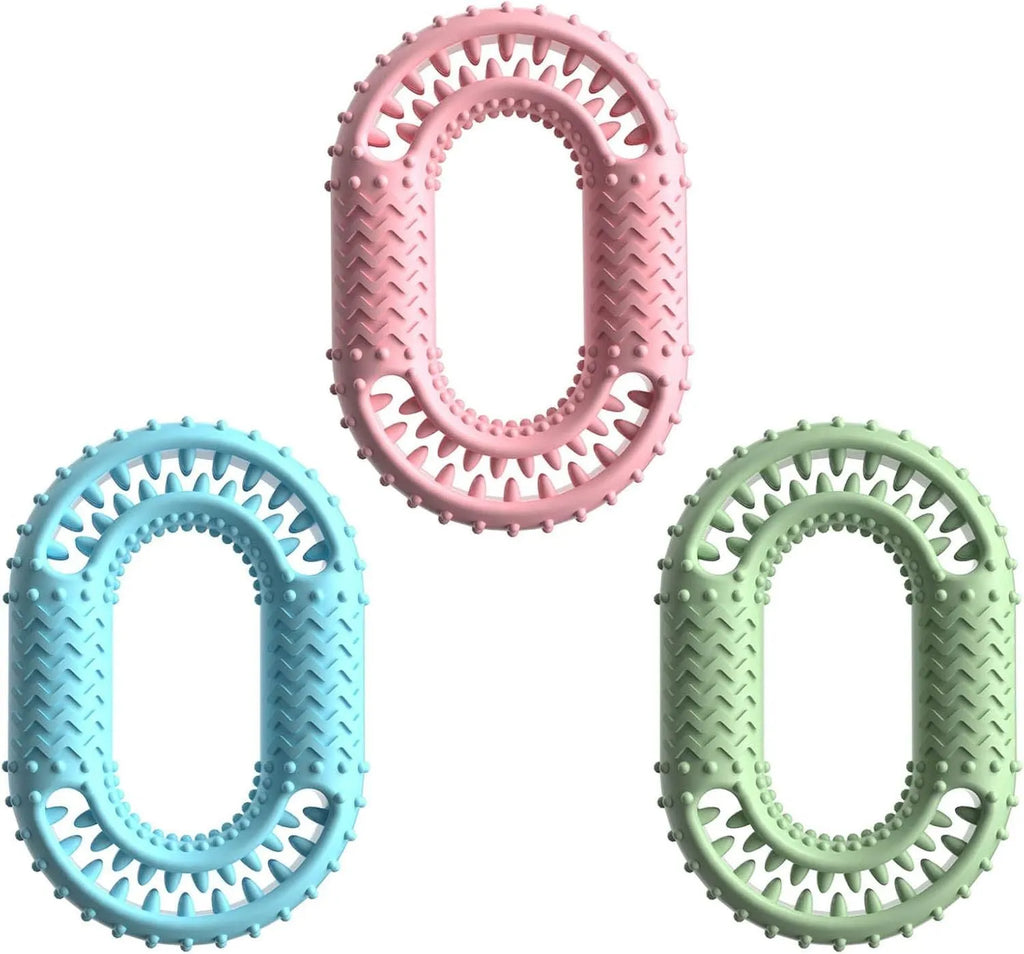 Blue O-ring shaped dog chew toy for aggressive chewers and dental care