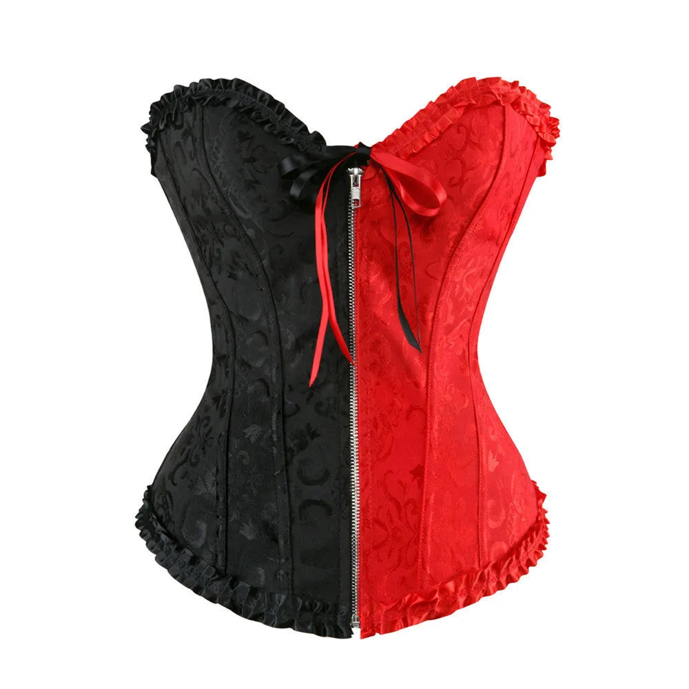 Women's black zipper front spandex corset for waist support and shaping