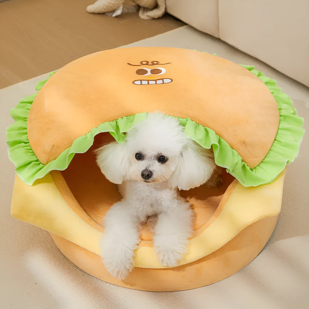 Grey indoor cat kennel with removable roof and plush cushion, shown in medium size