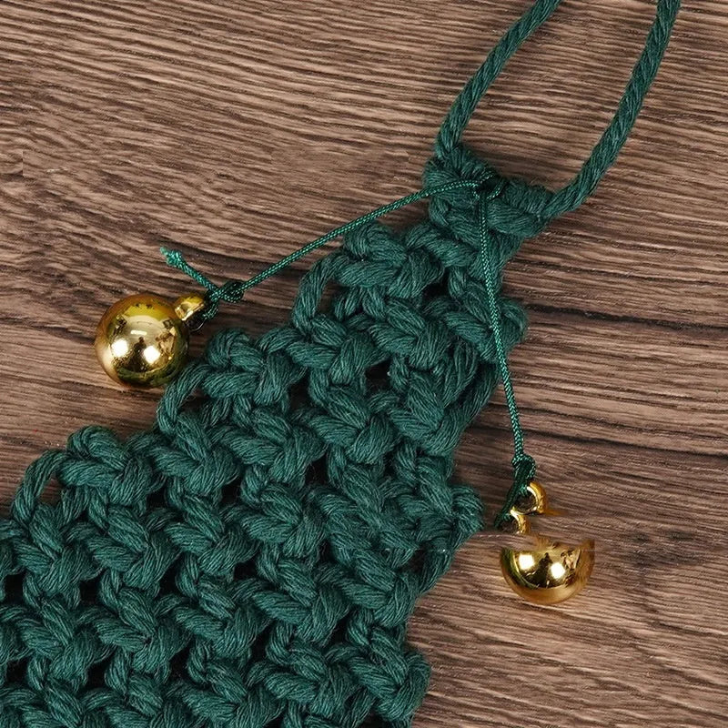 Hand-woven green cotton string Christmas tree decoration pendant measuring 27 cm by 10 cm