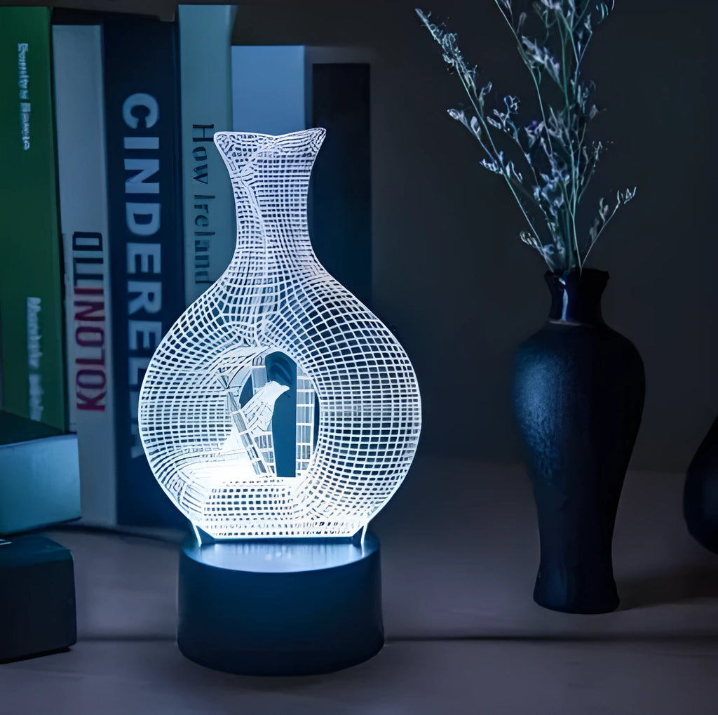 Creative 3D acrylic night light LED lamp on ABS base with multi-colour illumination.