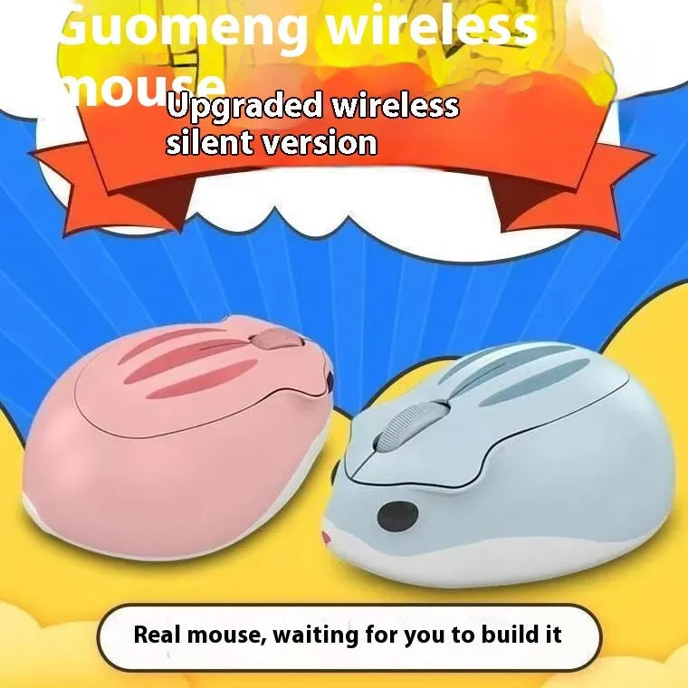 Hamster Wireless Silent Bluetooth Mouse in yellow, pink, and grey on a white background.