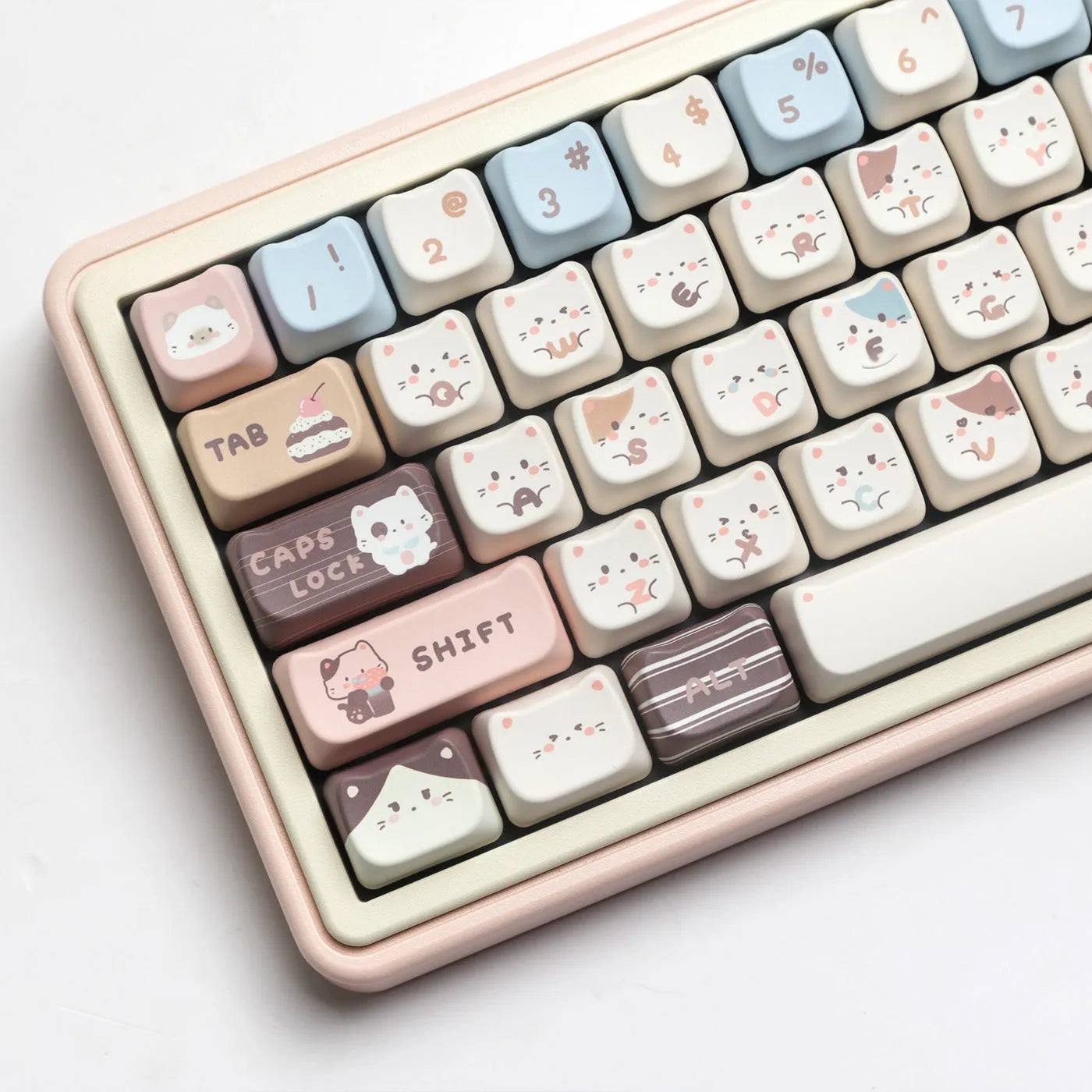Sea Salt Cat themed PBT keycap set for mechanical keyboards with 7u space bar supplement