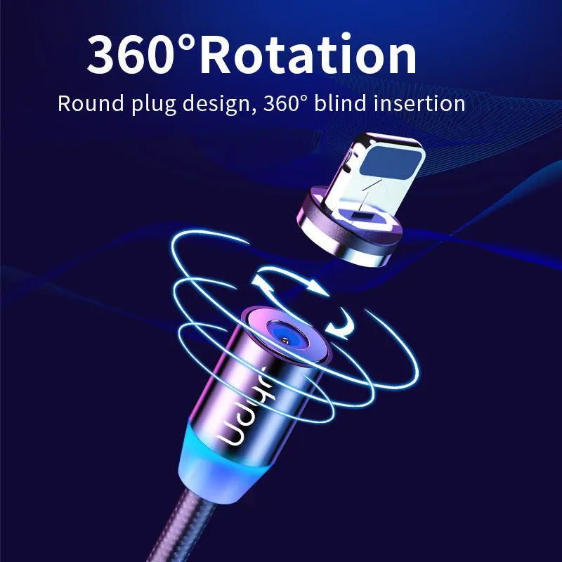 Magnetic data cable with interchangeable heads for iPhone, Android and USB-C devices